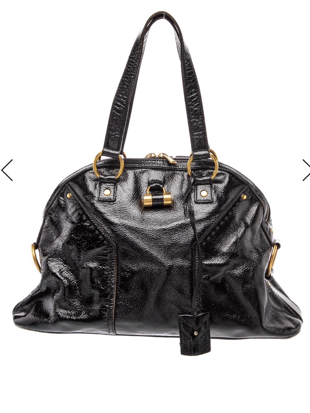 Vintage YSL Black Patent Leather Muse Bag with Gold Hardware